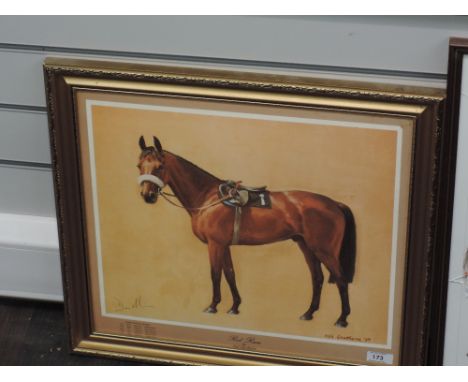 A horse racing print, after Neil Cawthorne, Red Run, signed