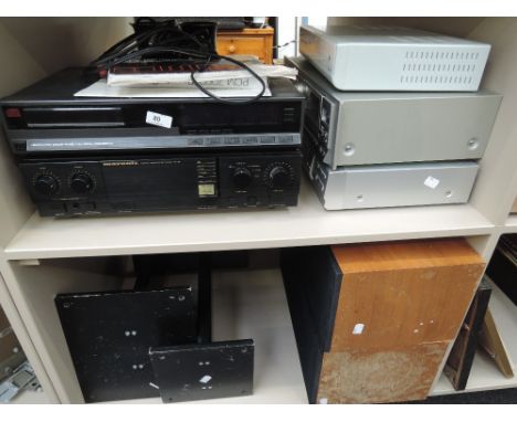 a selection of vintage HiFi equipment including a Marantz amplifier and a pair of Monitor audio speakers