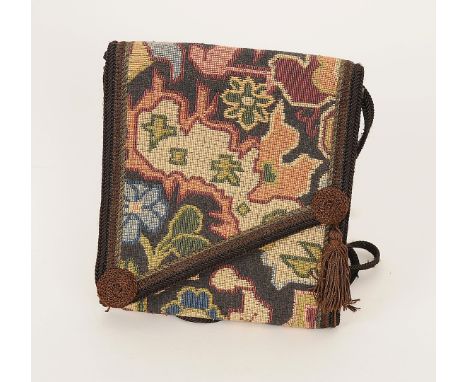 A small Christian Dior shoulder bag with emboridered floral tapestry design in brown, red, green and blue, 'popper' clasp, di