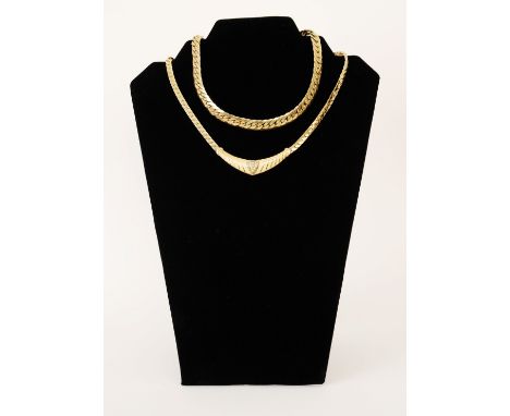 Two 1980s Christian Dior gilt metal necklaces, the first with chain link chain, enamel and paste detailing to front and Dior 