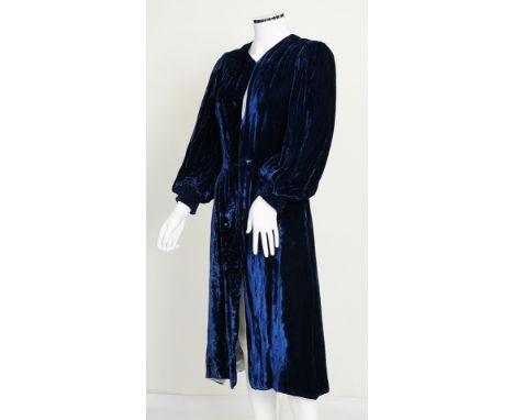 Two 1930s/1940s velvet coats, one in royal blue, long sleeves with ruched cuffs, single button fastening to waist; one in bla