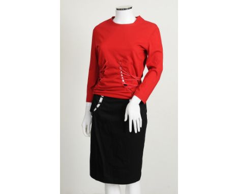 A 2002 Alexander McQueen black skirt with lace up detail to both hips, button fastening to both sides, Alexander McQueen labe