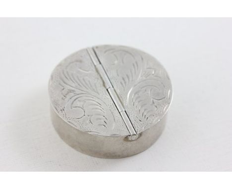 Continental Silver Circular Snuff Box with central divide and double hinged engraved lid