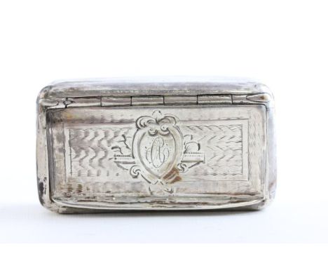 19th century Continental Silver Snuff Box with engraved decoration and crest