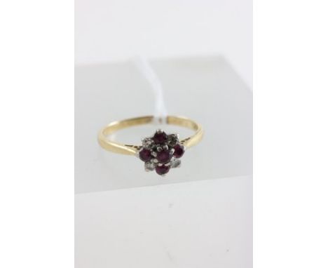 18ct Gold Ruby & Diamond Cluster Ring