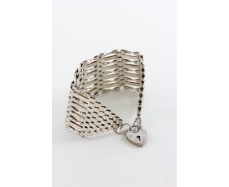 Silver Nine Five-Bar Gate Bracelet with heart shaped padlock