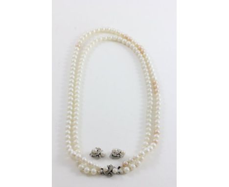 Pompadour Pearl Two Strand Necklace and Matching Earring Set in original presentation case