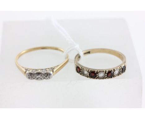 9ct Gold Ring set with Rubies and White Stones together with a 9ct Gold Diamond Set Ring