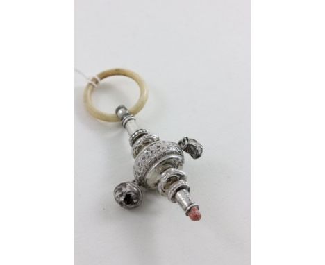 Edwardian Silver Babies Rattle with ivory teething ring, Birmingham 1906