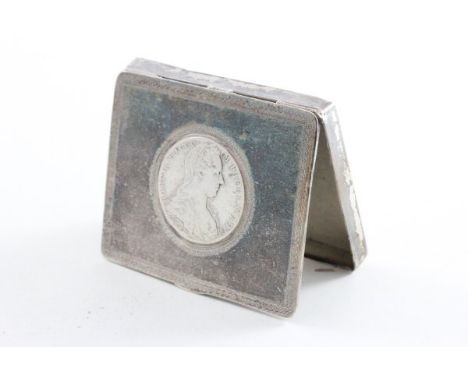 Silver Cigarette Box, the lid set with a Marie Theresa Coin