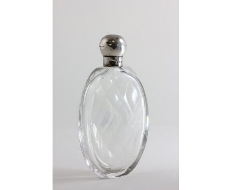 Faceted Glass Hip Flask with Silver Top, Birmingham ? plus a Cut Glass Perfume Bottle & Stopper with Silver Collar