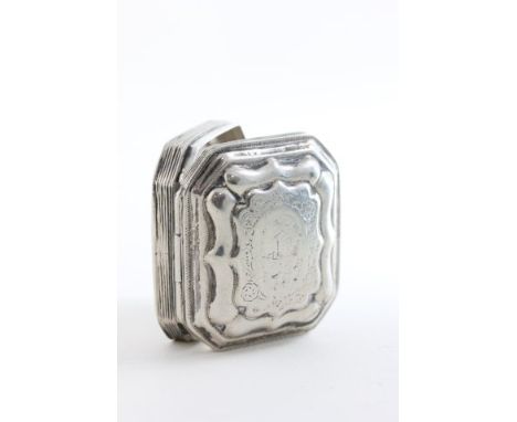 19th century Continental Silver Snuff Box, the lid with etched village scene, marked to interior with a lion and 77 over B