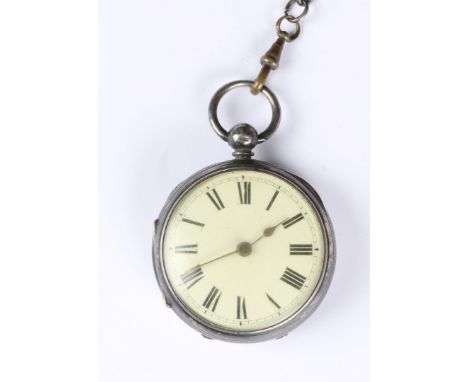 A SILVER CASED POCKET WATCH with a white enamel dial, Roman numerals by Likert and Ketterer of Norwich, No. 150063, key wind,