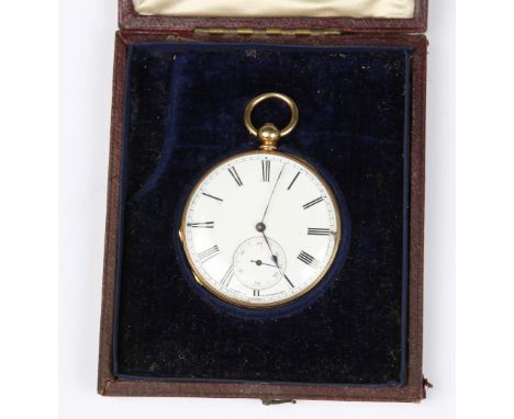 A 14CT GOLD POCKET WATCH by Albert Klattenberg with white enamel dial, Roman numerals and subsidiary secondhand dial, key win