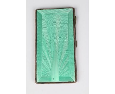 A SILVER AND ENAMEL ART DECO CIGARETTE CASE with geometric design, 12.5cm long, Birmingham 1937 by Joseph Gloster Ltd, 5.4 tr