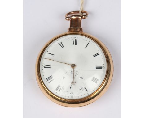 A GEORGE III 18K PAIR CASED POCKET WATCH the white enamel Roman dial with subsidiary seconds, the duplex escapement movement 