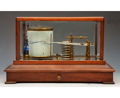 AN ARMY AND NAVY MAHOGANY CASED BAROGRAPH with bevelled five glass cover, seven diaphragm vacuum bellows, ink bottle and char