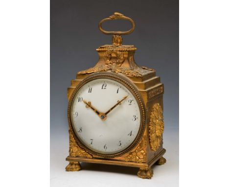 A LOUIS XVI STYLE PENDULE D'OFFICIER TIMEPIECE with convex white enamel Arabic dial, blued steel and gilded arrow hands, Fren
