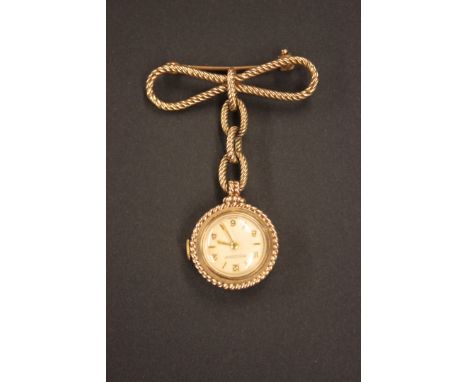 A JAEGER-LE COULTRE 9CT GOLD LADY'S FOB WATCH, the silvered dial with raised Arabic and baton numerals, rope twist bezel, sus