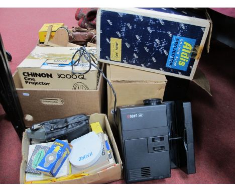 Kodak Autosnap, Cive projector, Aldis slide projector, films, camera accessories etc:- Two Boxes. 