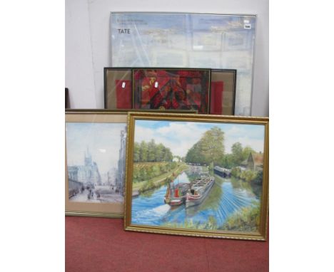 C.S Vokes, Barge Scene, oil on board, signed and dated '72 49.5  x 59.5cm. Turner and Venice poster, print, two framed Middle