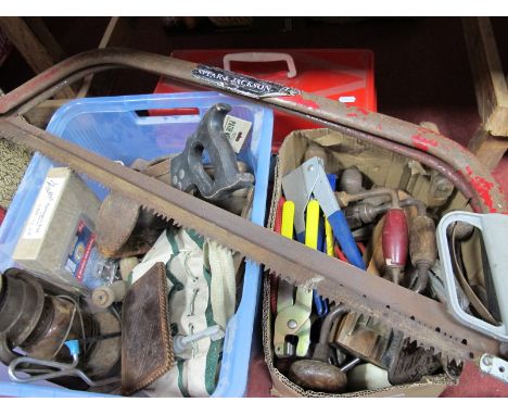 DIY Tools, saws, moulding plane, paraffin lamp etc:- Three Boxes. 