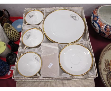 Hutschenreuther Porcelain 'Hapag-Lloyd' Shipping Line Dinnerware, featuring a commemorative pattern with sepia views of vario