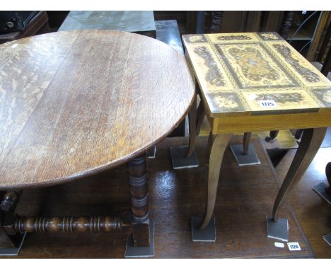 A Circular Topped Oak Coffee Table, on bobbin supports. Italian sewing table having musical facility. (2)