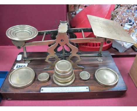 A Victorian Set of Postal Scales, fully marked with rates of postage, book post up to 5Ibs and weights from 2/3oz to 12oz. (7