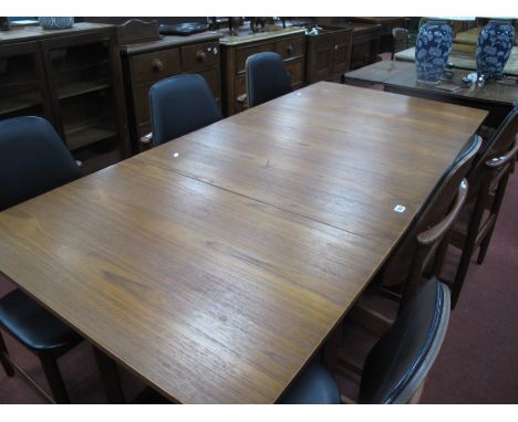 Farum, Danish Teak Extending Dining Table, of simplistic cube form, having gate swing supports to detachable end leaves, 185 