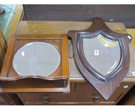 XIX Century Shield Shape Wall Mirror, a circular example with shelf. (2)