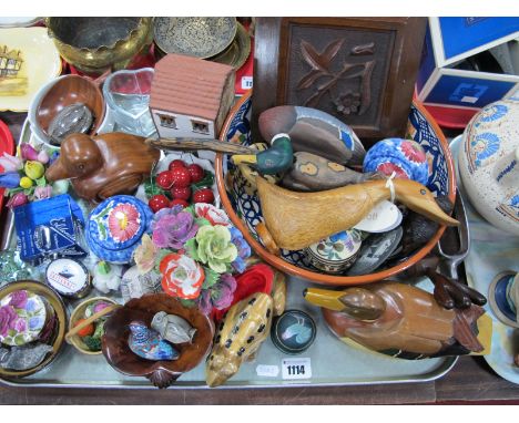 Painted Mallard Dick, turned wooden duck, trinket boxes, etc:- One Tray