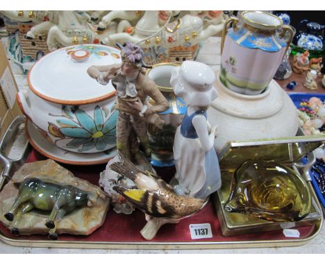 A Nao Figure of a Girl, Murano style glass bowl, onyx, cigarette box, ashtray, Goebel figure of a bird, glass horse, pair of 