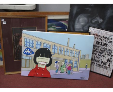 After Pete Mckee ''A4E Bessemer Road'- canvas print 50 x 76 cm, oil study portrait, further modern prints. 