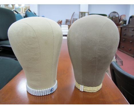 Two Vintage Cloth Mannequin Heads, approximately 25cm high.