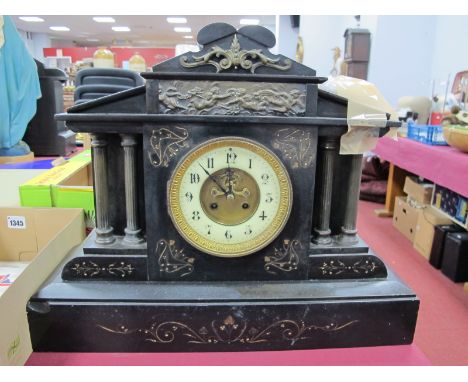 Late XIX Century Black Slate Cased Mantel Clock, with Corinthian columns, the eight day movement by Marti, 48.5cm wide.