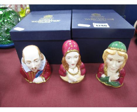 Royal Worcester Candle Snuffers - 'William Shakespeare', 'Romeo', 'Juliet', (3) plus two boxes.