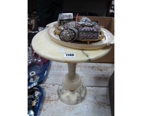 Alabaster Plant stand, trinket boxes, Magnifiers, etc.
