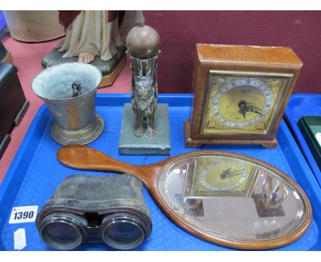 Elliott Mantel Clock, for Turner &amp; Sons, Leeds, candlestick with dragon support, binoculars, etc:- One Tray