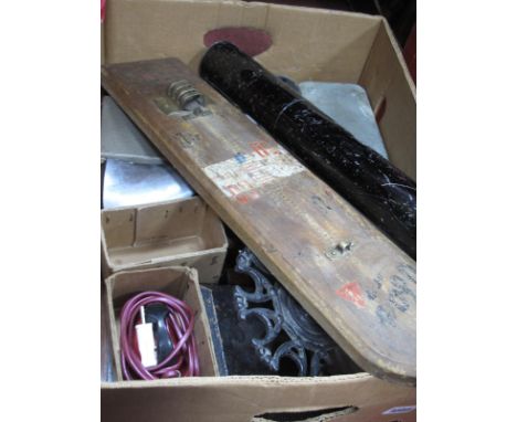 A 'Bass' Brewery Thermometer, camera parts, office stamp holder, shoe trees, etc:- One Box