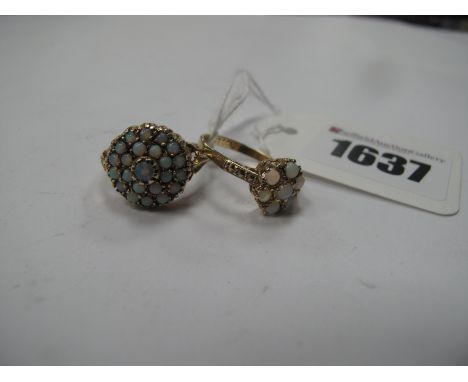 A Modern 9ct Gold Opal Cluster Dress Ring, claw set; together with smaller example stamped "9ct Gold", (2)