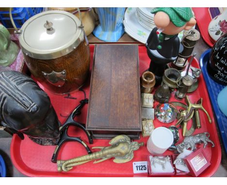 Hagenhauer Style Giraffes, oak biscuit barrel, cotton box, mini miners lamp, Theodore Paul miniatures, ethnic bust, etc:- One