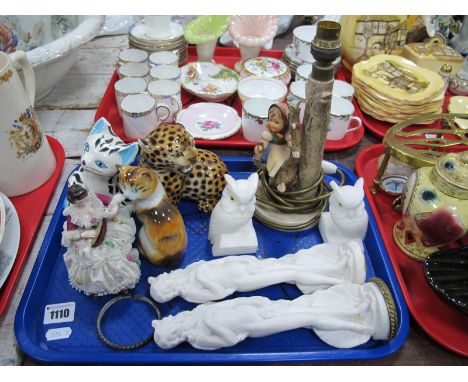 Hummel Table Lamp, alabaster owl, figures, etc:- One Tray