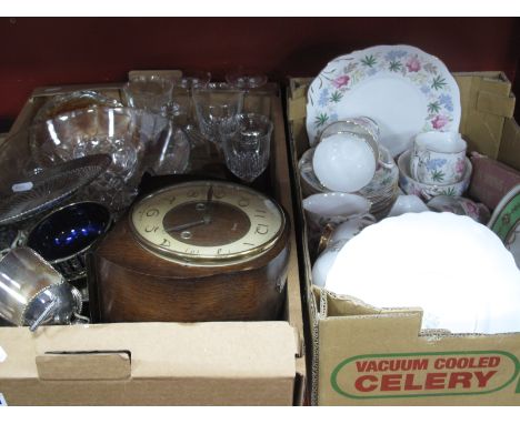 Queen Anne 'Verona' and Regent Teaware, glassware, silver plate, garden syringe and a 1950's Smith's oak cased mantel clock (