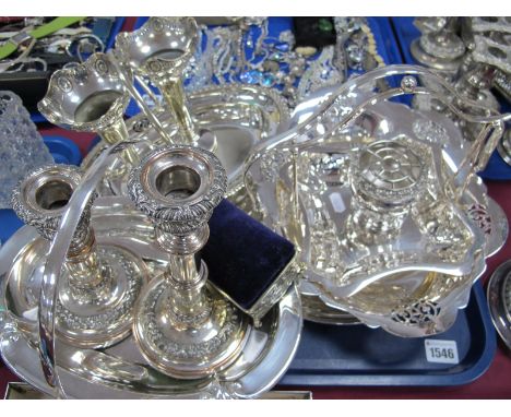 A Pair of XIX Century Plated on Copper Telescopic Candlesticks, each with gadrooned decoration and removable nozzles, swing h