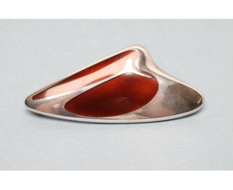 A GEORG JENSEN SILVER BROOCH designed by Henning Koppel with polished brown enamel panel, stamped HK, 314, 2 3/4" wide (Illus