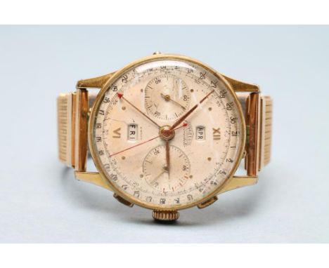 AN ANGELUS "CHRONODATO" TRIPLE CALENDAR WRISTWATCH, 1940's the silvered dial with outer date and seconds track, applied gilt 