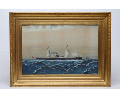 REUBEN CHAPPELL (1870-1940), Portrait of the Steam Ship "Dresden", watercolour and pencil, heightened with white, signed, 16"