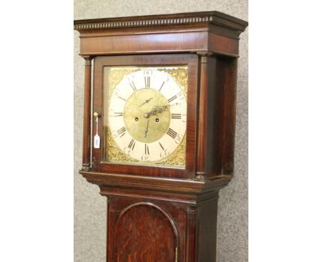 AN OAK LONGCASE CLOCK by John Lawrence, Lancaster, the eight day movement with anchor escapement striking on a bell, 13" squa