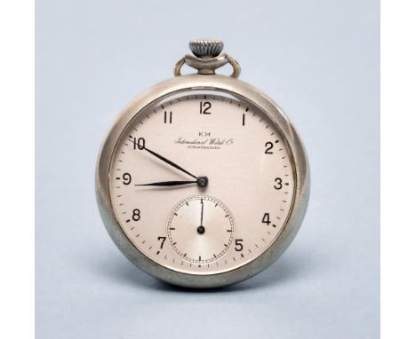 AN IWC SCHAFFHAUSEN KREIGSMARINE TOP WIND POCKET WATCH, the matt silvered dial with black Arabic numerals enclosing subsidiar